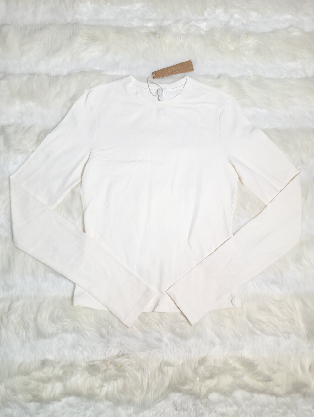 SKIMS Cotton Jersey Long Sleeve T-shirt White Marble Women XXS NEW